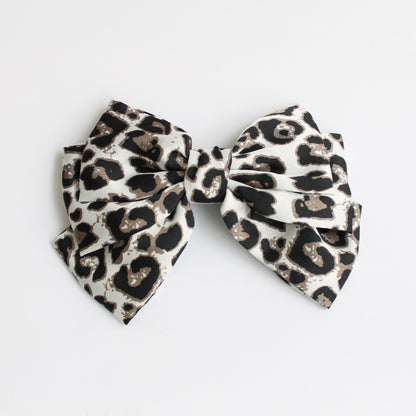 Leopard bow hair barrette clip